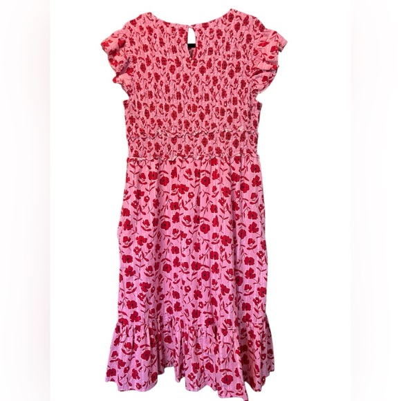 VINEYARD VINES Rock Rose Smocked Waist Midi Dress Pink Red Size XL Perfect! - Picture 3 of 7